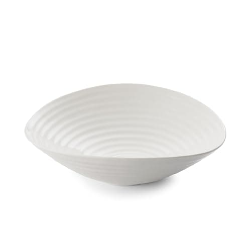 Image of Portmeirion x Sophie Conran Medium White Porcelain Salad Bowl - Includes Signature Ripple Design, Microwave & Dishwasher Safe, Suitable for Everyday Use, 28.5cm