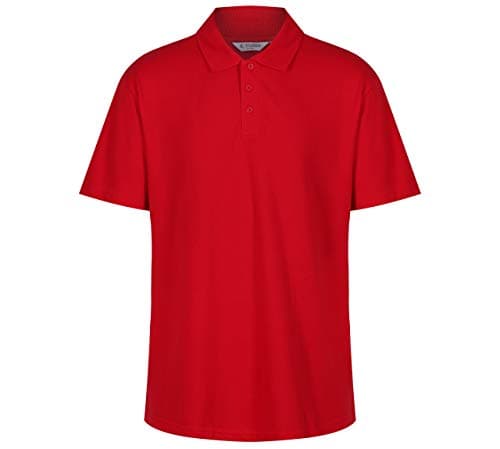 Image of Trutex Kids Bright Red Plain School Polo Shirts – Short Sleeve Cotton-Rich Unisex PE Kit Polos for Boys and Girls – Age 11