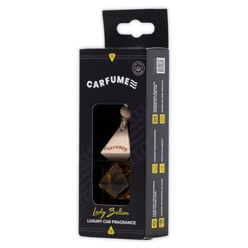 Image of Carfume Lady Billion Car Air Freshener Original | Premium Floral Jasmine & Patchouli Fragrance | Luxury Yellow Recyclable Scented Diffuser For Women - Odour Eliminator - UK Made Car Accessories