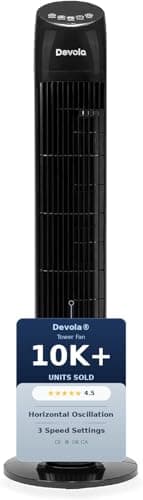 Image of Devola Tower Fan with Remote Control 33-Inch, Quiet Cooling Fan, Oscillating Fan for Bedrooms, Home & Office, 3 Speeds, 3 Modes, 12H Timer - DV33TFB (Black)