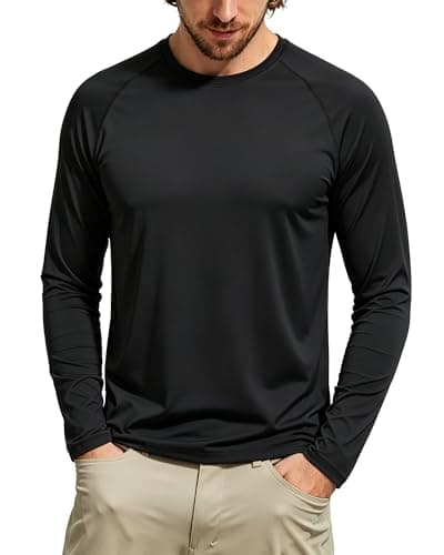 Image of Tansozer Rash Vest Mens Long Sleeve UV Sun Protection Shirt UPF 50 Swimming Swim Top Quick Dry Running T-Shirts Breathable, Black, M