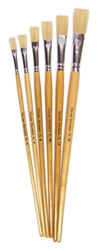 Image of Major Brushes Hog Bristle Long Flat Brushes Pack of 6