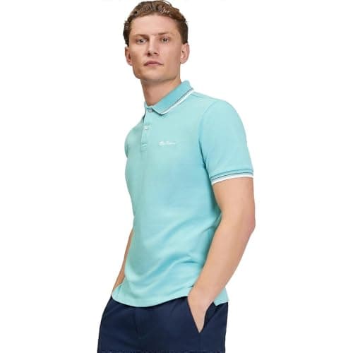 Image of Ben Sherman Men's Signature Pique Polo Shirt, turquoise, L