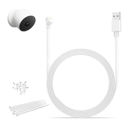 Image of Itramax Flat Power Cable for Google Nest Cam (Battery) 2nd Gen,33FT/10M Weatherproof Charging Cable Continuous Power Supply,Replacement Charger Cord Wire for Outdoor or Indoor,Adapter Not Included
