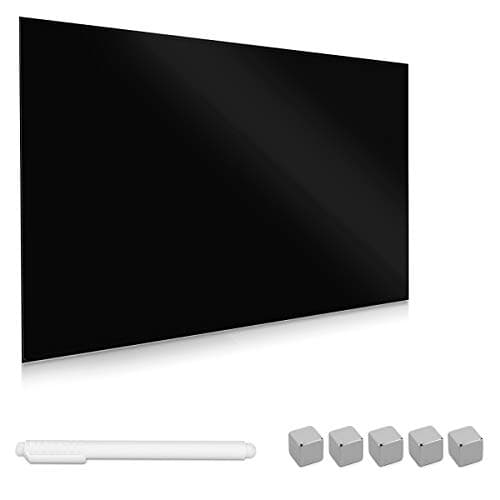 Image of Navaris Magnetic Glass Board Black - 60 x 40 cm Dry Wipe Writing Memo Notice Whiteboard for Wall, Kitchen, Office - Includes Marker and Magnets