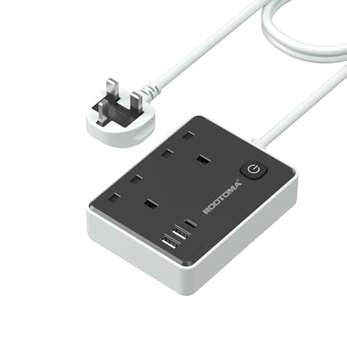 Image of Extension Lead with 3 USB Slots (1 USB C), Surge Protected 2 Plug Extension Lead 2M with Switch, USB Power Strip for Home Bedroom Kitchen Office, Black
