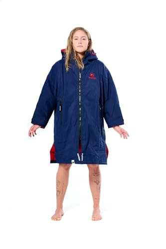 Image of Ponch Robe - Changing Robes Navy with Lucious Red lining. Waterproof Windproof camo changing parka- Oversized Ponchos jacket, Medium Navy/Red