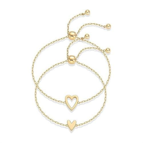 Image of Gold Plated Heart Chain Bracelet,Matching Heart Link Bracelets for Mom/Daughter,Adjustable Love Friendship Bracelet,Mother Daughter Bracelets (set1)