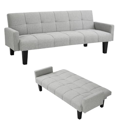 Image of Home Detail 3 Seater Sofa Bed Fabric Tufted Fabric Dark Grey Light Grey Clic-Clac Black Legs (Light Grey)