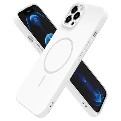 Image of oakxco for iPhone 12 Pro Max Case Silicone Mag Safe, Magnetic Slim Thin Phone Case Compatible with Magsafe Wireless Charging, Cute Girly Aesthetic Soft Rubber Gel Safecase for Women Girls, White