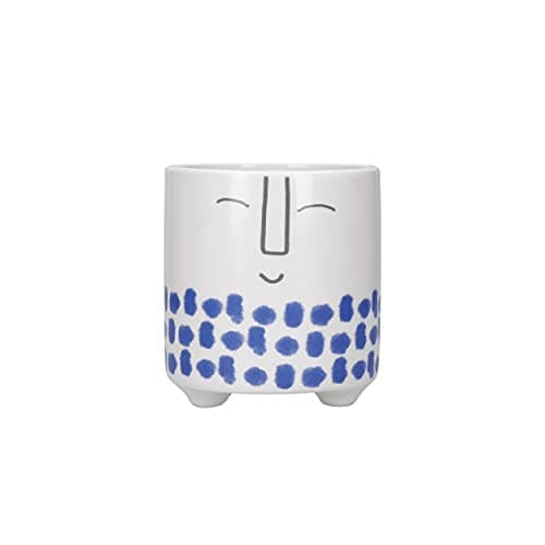 Image of KitchenCraft Face Planter, Indoor Plant Pot for Herbs, Cactus, Succulents or Small House Plants, Dolomite, Blue Spotty, 1 x 1 x 11cm