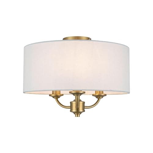 Image of Cosylyte Winston 3-Light Semi Flush Ceiling Light, Classic Faux Linen Drum Shade with Bronze Base, E14 LED Compatible, Ceiling Lights for Living Room, Bedroom & Hallway