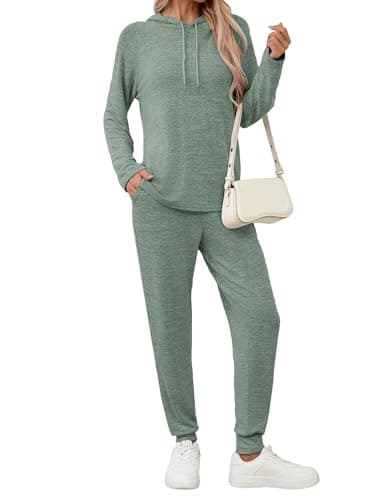 Image of Famulily Ladies Tracksuit Sets 2 Piece Lounge Outfits Long Sleeve Drawstring Hoodie and Comfy Jogger Pants Green L
