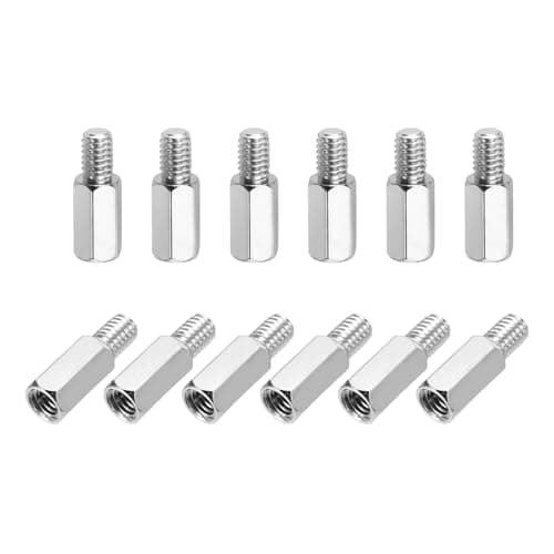 Image of sourcing map Hex Spacer Screws, M4x10mm+6mm Male to Female Thread Brass Nickel Plated Motherboard Standoffs Spacer Pillars for PCB Circuit Boards FPV Quadcopter Drone DIY, Pack of 12