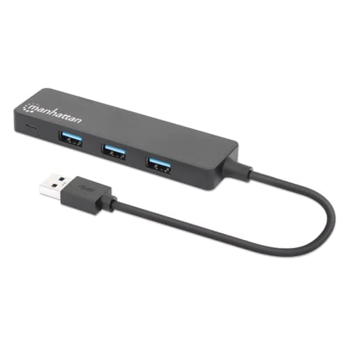 Image of Manhattan USB-A 4-Port Hub, 4x USB-A Ports, 5 Gbps (USB 3.2 Gen1 aka USB 3.0), Bus Power, SuperSpeed USB, Black, Three Year Warranty, Box