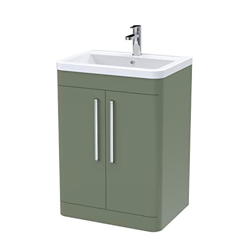 Image of Balterley Vanity Unit with Basin Floor Standing, 2 Door Soft Close with Rectangular Sink, Bathroom Vanity Units with Basin, Bathroom Sink Storage Cabinet - 610 x 450 x 840mm (Green)