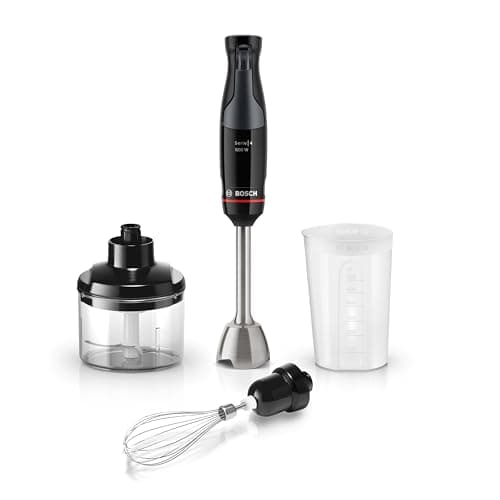 Image of Bosch ErgoMaster Series 4 MSM4B621GB Pressure Controlled Speed 2 in 1 Hand Blender with Chopper, Beaker and Whisk, Stainless Steel Blade, 1000 W Motor, Black