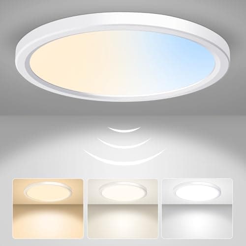 Image of ALUSSO LED Ceiling Light Radar Motion Sensor, 18W Ceiling Lights 3CCT 3000K 4000K 6500K 1600LM, IP44 Waterproof Bathroom Ceiling Light for Toilet Stair Loft Porch Bath Attic Garage, Ø22cm