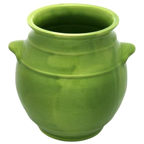 Image of Cleminson Hand-Dipped Ceramic Utensil Jar | Artisan Kitchen Utensil Holder | Made in Spain | Stylish Cutlery Pot Organiser | Rustic Farmhouse Crock for Spoons, Spatulas, Whisks (Lime Green Dipped)