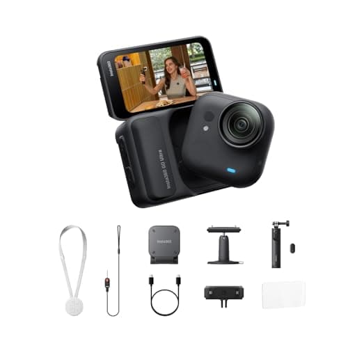 Image of Insta360 GO Ultra Anywhere Bundle Midnight Black - Small 4K Vlogging Camera, Hands-Free, POV Cam, 1/1.28" Sensor, 53g Lightweight, 156° FOV, 200 Min Battery Life, Magnetic Wearable