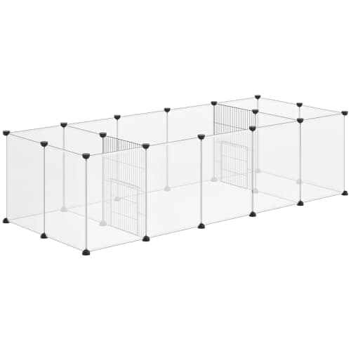 Image of PawHut Pet Playpen, DIY Small Animal Cage, 18 Panels Portable Metal Fence, for Guinea Pigs, Hedgehogs, 175 x 70 x 45cm - White