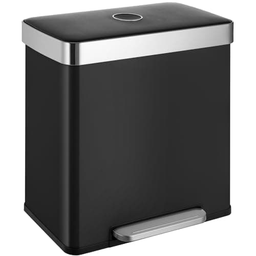 Image of Clevich 60L Double Kitchen Bin, Stainless Steel Dual Compartment Trash Can, 2x30L Kitchen Recycling Bins w/Wide Pedal, Removable Inner Buckets w/Soft-Close Lid, Airtight Design for Home Office(Black)