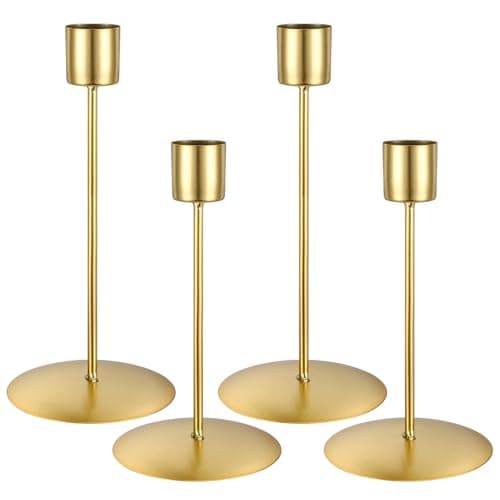 Image of 4 Pcs Candle Holders Candlestick, Metal Candle Stand Holder Black Retro Pillar Candle Holder for Home Party Living Room, Wedding Thanksgiving Christmas Advent Dinning Table Mantel Decoration(Gold)