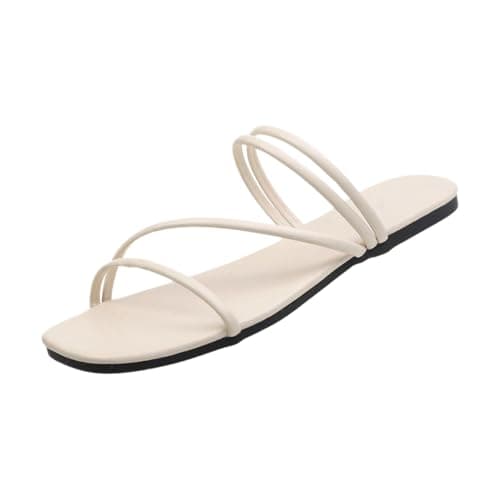 Image of Generisch Women's Summer Two Strap Sandals for Casual Outings - Open Toe Flat Mules for Everyday Comfort and Style, beige, 8 UK