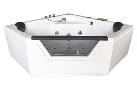 Image of Whirlpool corner bath tub 150 x 150 cm Model IBIZA, glass panel HOT TUB Taps - DOUBLE PUMP! -