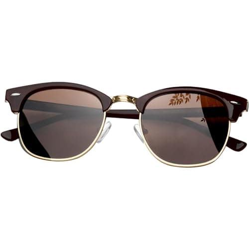 Image of KANASTAL Brown Sunglasses Womens Mens Polarised Semi-Rimless Half Frame Retro Horn Rimmed Ladies UV Protection - Brown Gold Frame