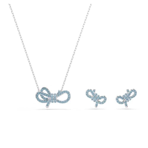 Image of Swarovski Lifelong Bow Necklace and Earring Set with Rhodium-Finished Bow Motif