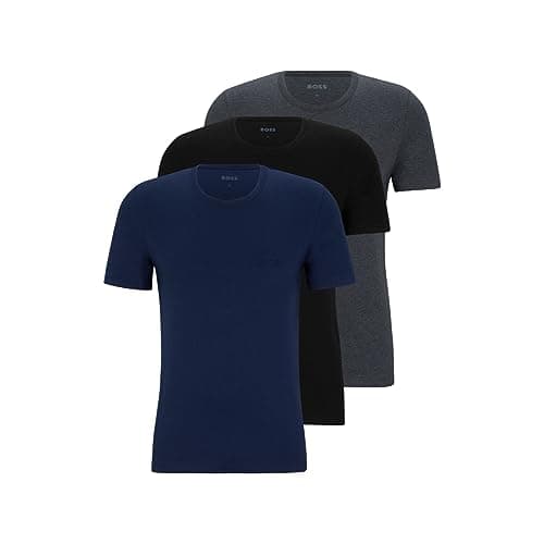 Image of BOSS Men's 3-Pack Crew Neck Cotton Jersey T-Shirts, Blue Navy Dark Grey Soil Black, Medium