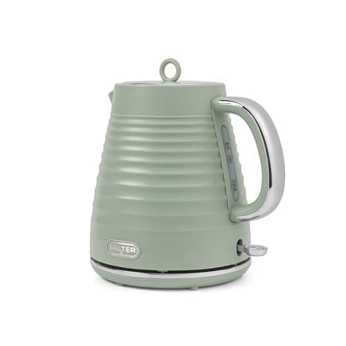 Image of Salter Ripple Rapid Boil Kettle – Electric 1.7L Water Boiler, 360º Swivel Base, Removable Limescale Filter for Purer Quality, Auto Shut-Off, 0.75m Cord, Strix Control, 3kW, Textured Design, Sage