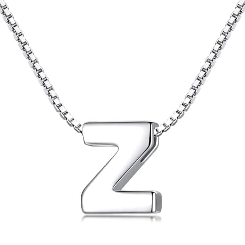 Image of Candyfancy 1.0mm 18 inch 925 Sterling Silver 26 Small Letters Alphabet A-Z Initial Pendant Box Chain Necklace (Z with Chain)
