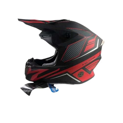 Image of Xtron Dual Sport Motorcycle Helmet, Red Black, Matte Finish, Lightweight ABS Plastic, Full Face with Extended Chin Bar and Visor Peak, XL, Unisex-Adult, ECE 22.05 Certified