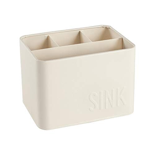 Image of Harbour Housewares Kitchen Sink Tidy Caddy - Cream - Vintage Metal Organiser with 4 Compartments - Steel Washing Up Brush & Soap Holder - Minimalist Countertop Storage for Sponges & Cloths