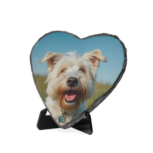 Image of Personalised Heart Photo Slate Plaque 10cm x 10cm Image on Natural Rock with Display Stand - Heart-Shaped Keepsake Gift for Wedding, Memorial, Anniversary Birthday Valentines Gift