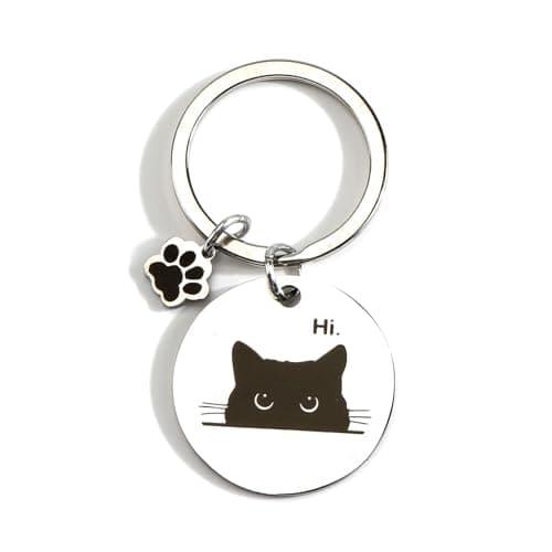 Image of Funny Cat Keyring Metal Cartoon Animal Keychain Black Cat Lover Gift for Women Girls Kids