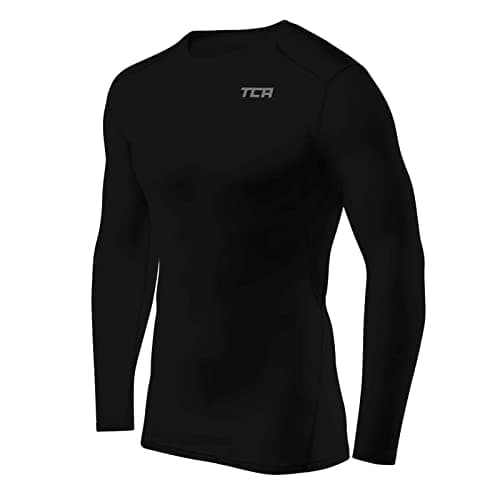 Image of TCA Men's HyperFusion Compression Base Layer Top Long Sleeve Under Shirt - Crew Neck - Black, S