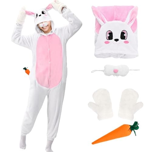 Image of Raveparty Bunny Costume Adult, Easter Bunny Outfit, Rabbit Costume Adult Rabbit Onesie White Easter Costume for Women Men (White, M)