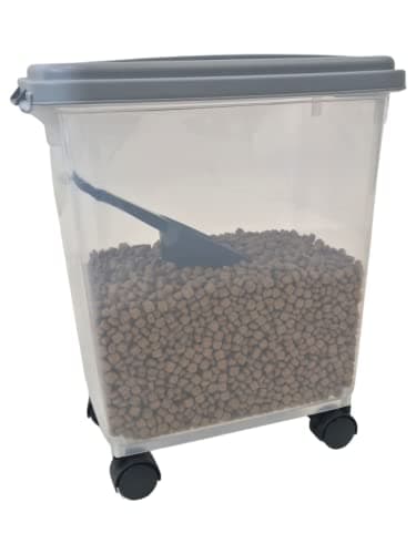Image of HH Home Hut 40L Clear Pet Food Container on Wheels Dog Cat Animal Storage Bin 28KG Dry Feed Including Air Tight Seal and Food Scoop
