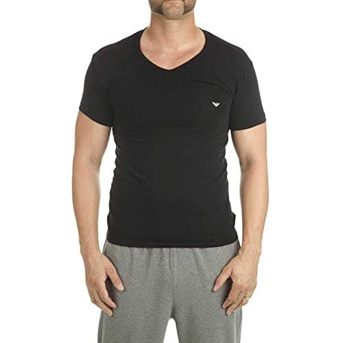 Image of Emporio Armani Men's 2-pack V Neck T-shirt Essential Core Logoband T Shirt, Multicoloured (Black/Grigio), S UK