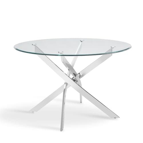 Image of Round Glass Dining Table with Chrome Legs or Black Legs, Round Glass Table for 4 or 6 People, Small 4 Seater Dining Table or 6 Seater Dinner Table (Silver Legs, 120cm)