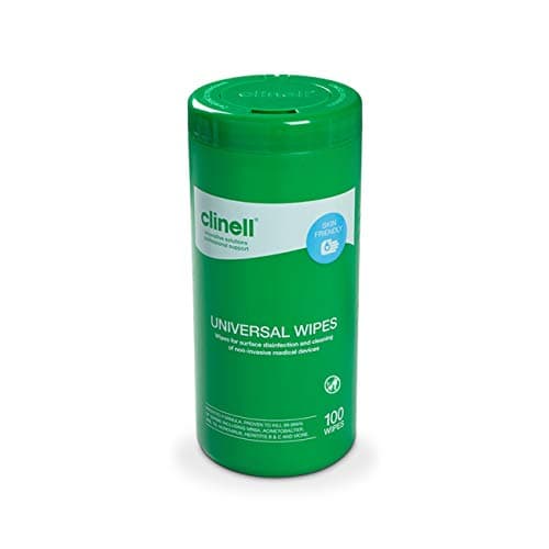 Image of Clinell Universal Cleaning and Disinfectant Wipes for Surfaces - Tub of 100 Wipes - Multi Purpose Wipes, Kills 99.99% of Germs, Quick Action - 275mm x 190mm - Neutral Scent