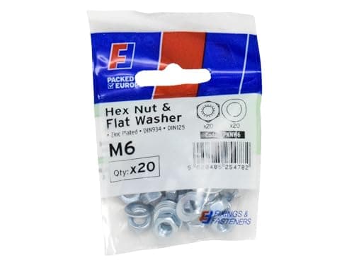 Image of Forgefix Nut & Washer M6 ForgePack 20, bright zinc plated for increased corrosion resistance