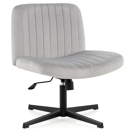 Image of COSTWAY Armless Office Chair, Cross Legged Desk Chair with Wide Seat, No Wheels Height Adjustable Swivel Computer Task Vanity Chairs (Gray, 72 x 72 x 77-89 cm)