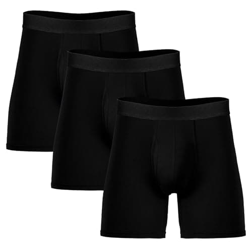 Image of DiULi Mens Boxers Shorts, Bamboo Boxers 3 Pack, Soft Longer Leg Anti-Chafe Boxer Shorts with Fly, Breathable Bamboo Fiber Underwear Trunks, Tagless & Comfort Fit (Black, Size L)