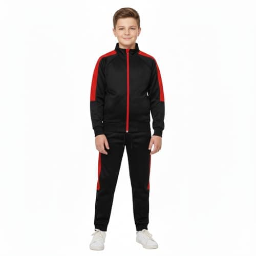 Image of A2Z 4 Kids Girls Boys Tracksuit Red Contrast Panelled - T.S Plain 112 Black Red 7-8