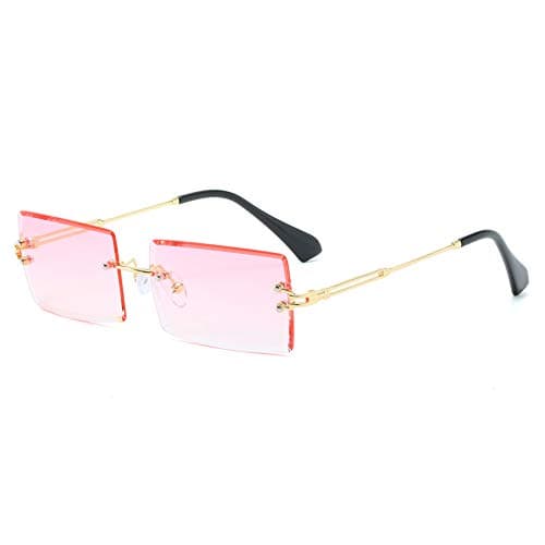 Image of YUELUQU Retro Rimless Rectangle Sunglasses for Women Men Y2K Vintage Eyewear (Gold Pink)