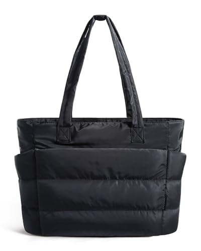 Image of bagsmart Women's Puffer Tote Bag, 20L Lightweight Handbag with 15.6 Inch Padded Laptop Compartment, Shoulder Bag for Work Travel School Gym Teacher